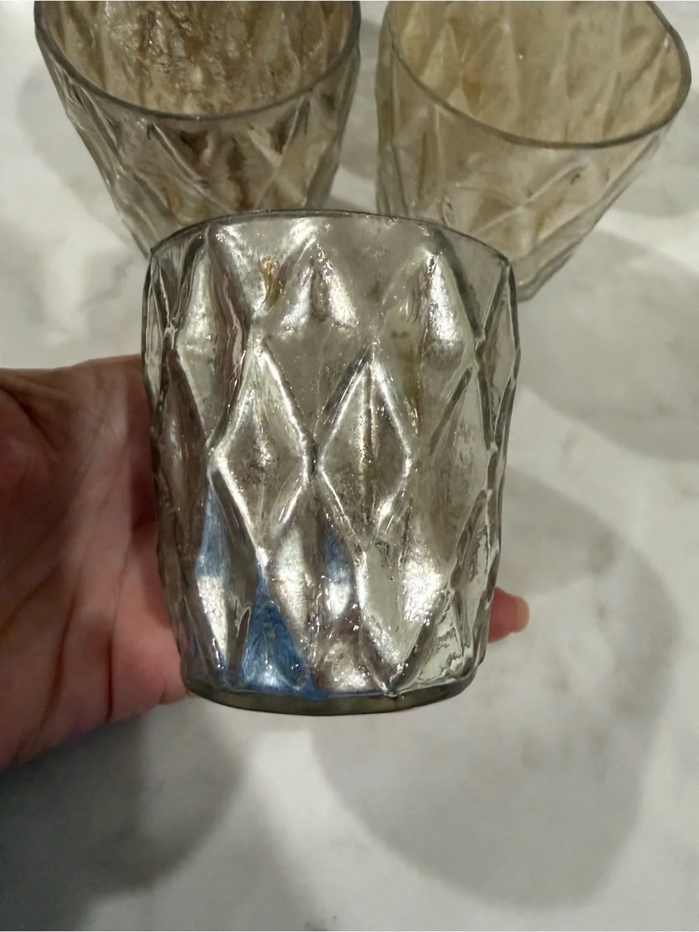 Set of 5 Textured Mercury Glass Votive Holders - Silver